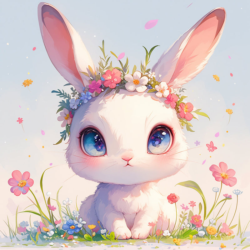 Lapin Blanc Animé aux Grands Yeux Broderie Diamant