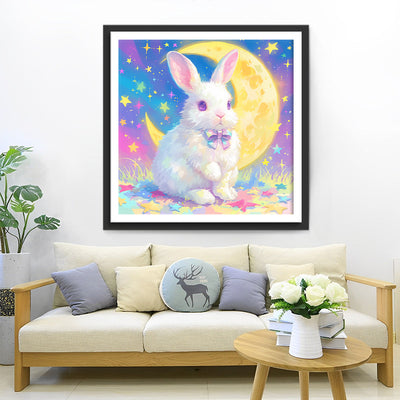 Lapin, Lune et Étoiles Colorés Broderie Diamant