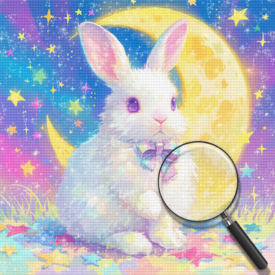 Lapin, Lune et Étoiles Colorés Broderie Diamant