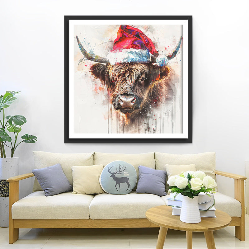 Vache des Highlands Avec Chapeau Rouge Broderie Diamant