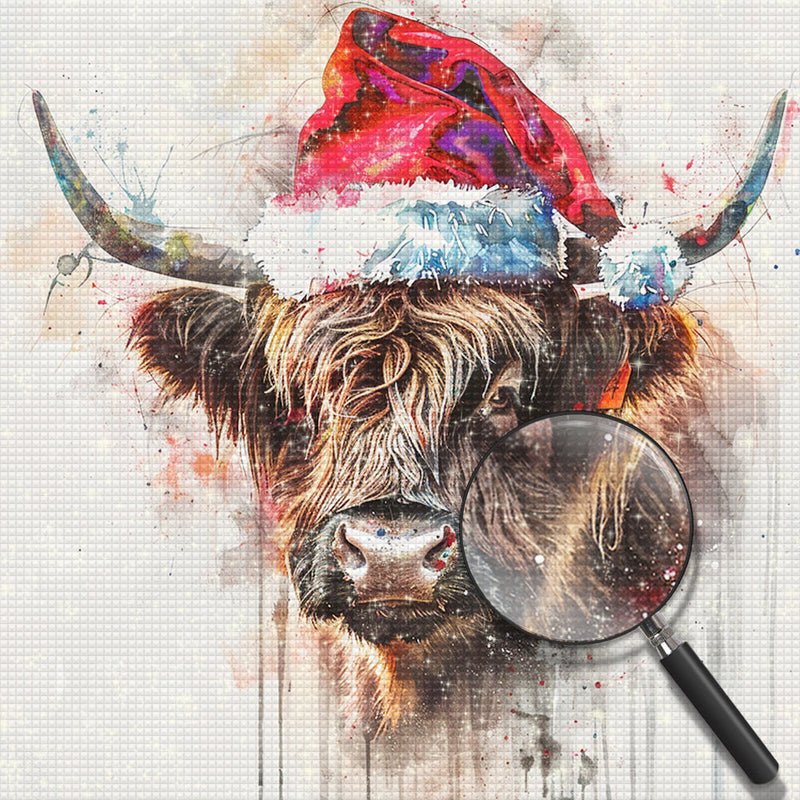 Vache des Highlands Avec Chapeau Rouge Broderie Diamant