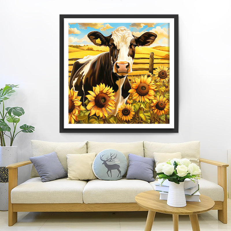 Vache et Tournesols Broderie Diamant