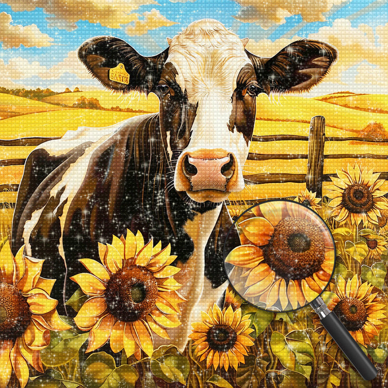 Vache et Tournesols Broderie Diamant