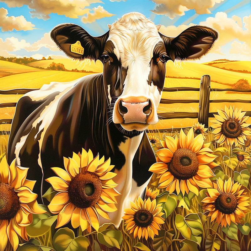 Vache et Tournesols Broderie Diamant