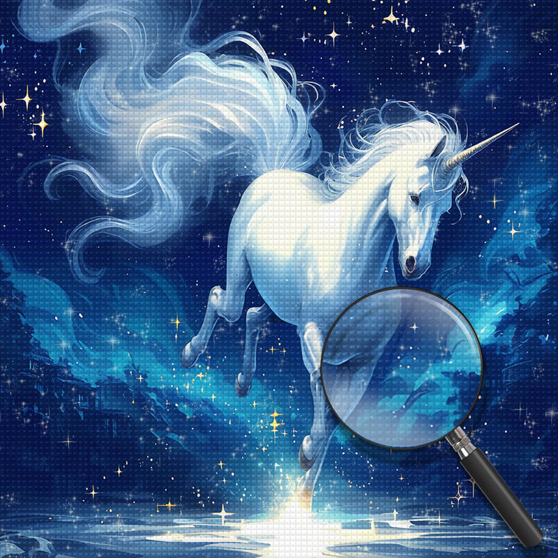 Licorne Blanche sous Les Étoiles Broderie Diamant