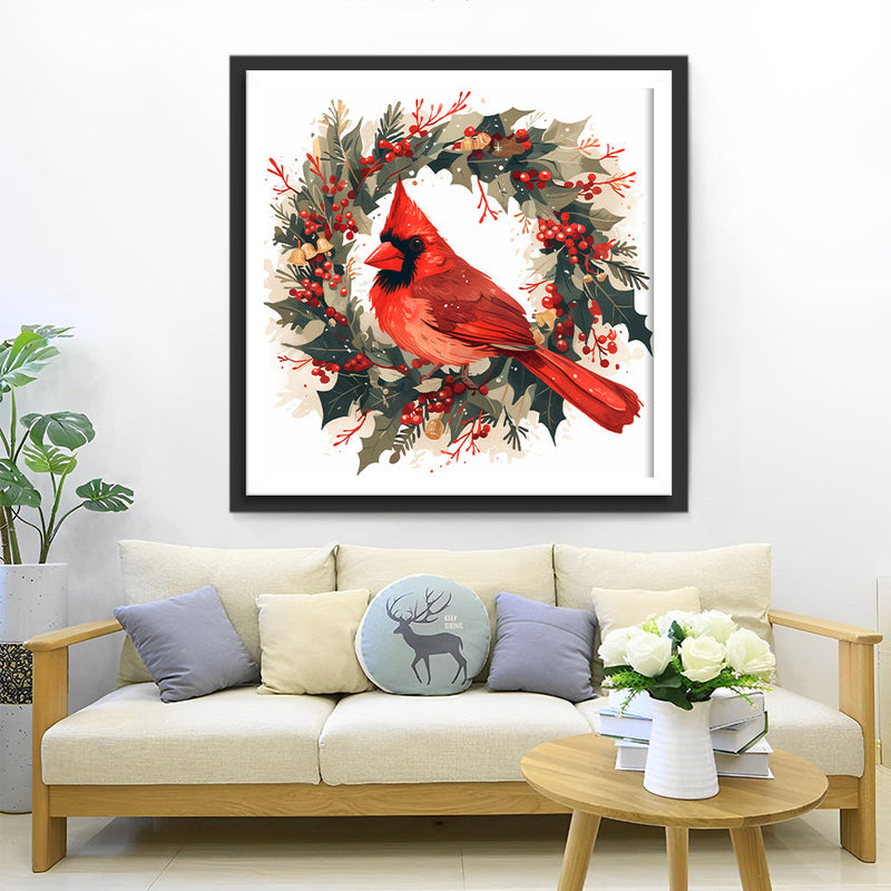 Oiseau Rouge et Couronne Broderie Diamant