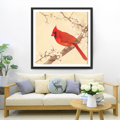 Oiseau Rouge sur Une Branche Broderie Diamant