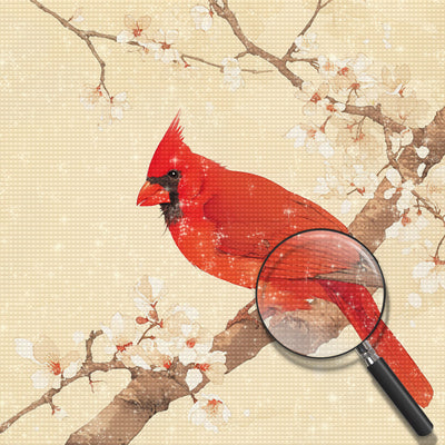 Oiseau Rouge sur Une Branche Broderie Diamant