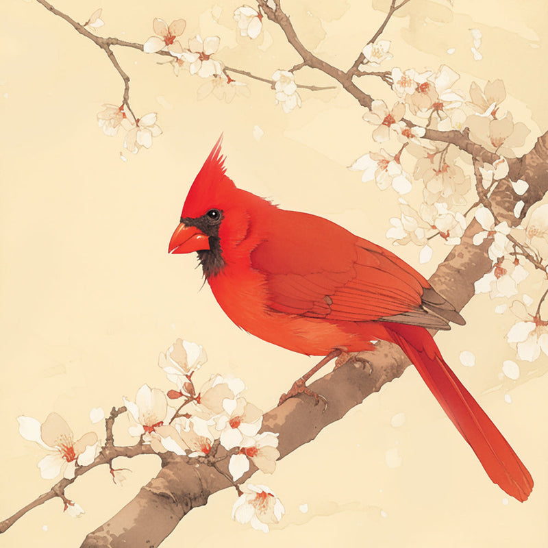 Oiseau Rouge sur Une Branche Broderie Diamant