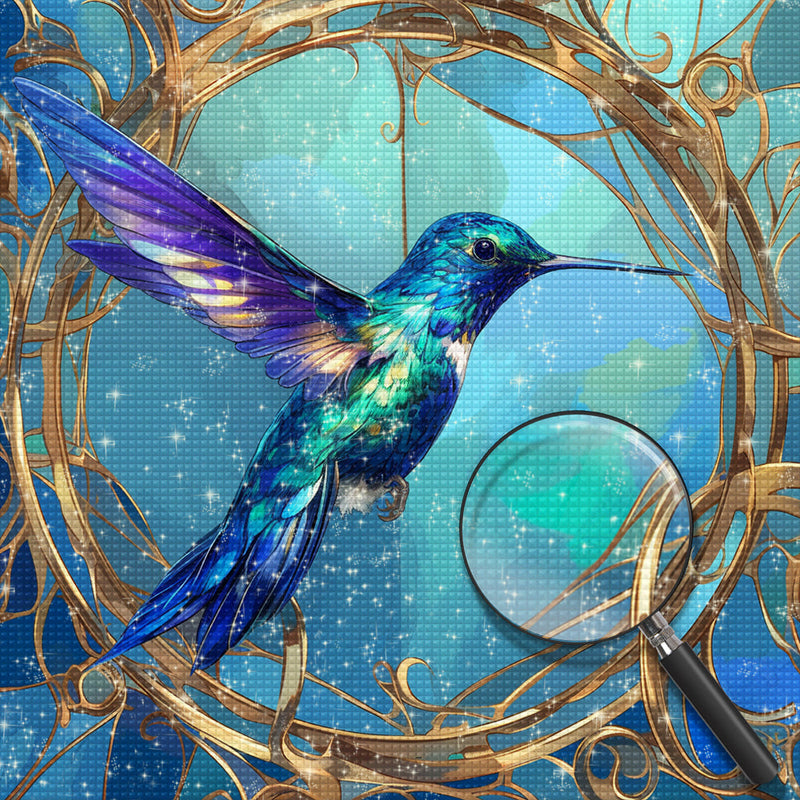 Oiseau Bleu Volant Broderie Diamant