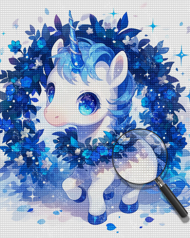 Licorne Animée à La Crinière Bleue Broderie Diamant