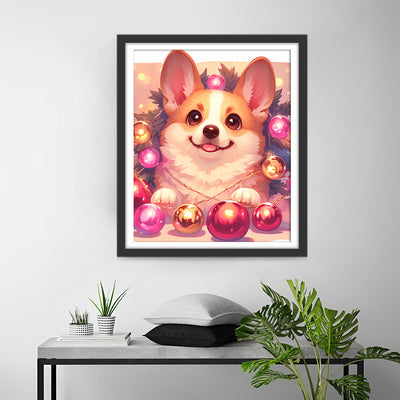 Corgi Mignon Avec des Boules de Noël Broderie Diamant