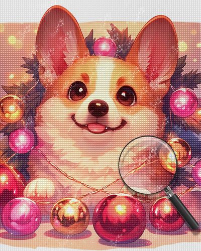 Corgi Mignon Avec des Boules de Noël Broderie Diamant