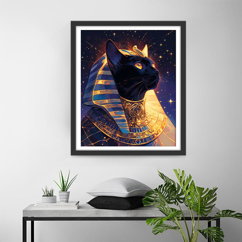 Chat Noir Pharaon Égyptien Broderie Diamant