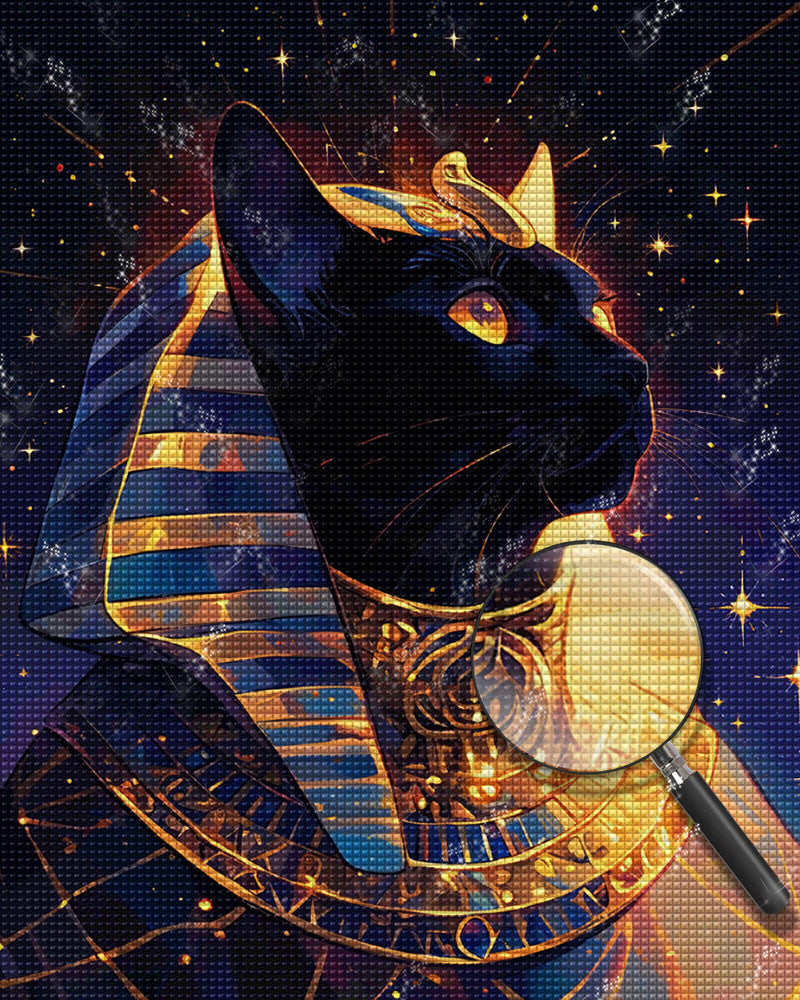 Chat Noir Pharaon Égyptien Broderie Diamant