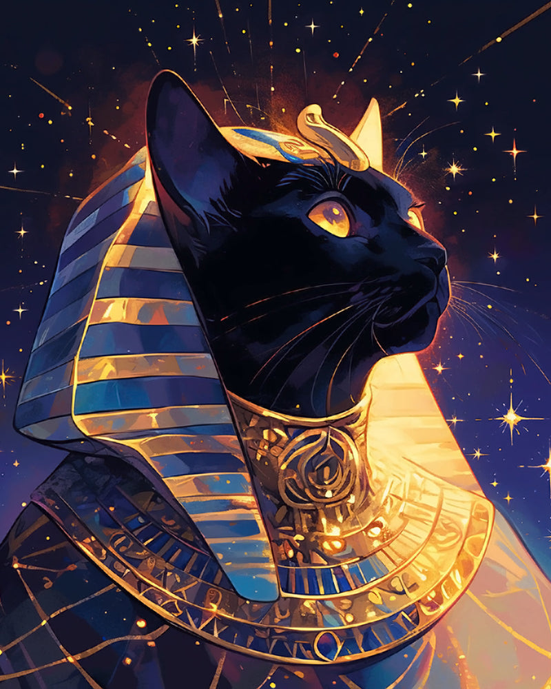 Chat Noir Pharaon Égyptien Broderie Diamant