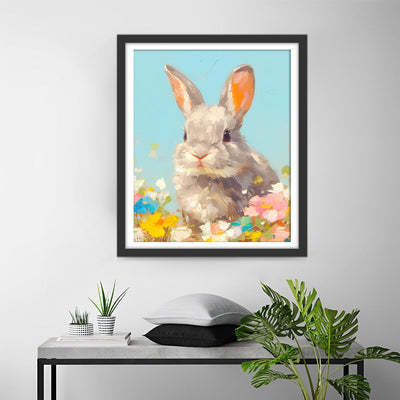 Lapin et Fleurs Broderie Diamant