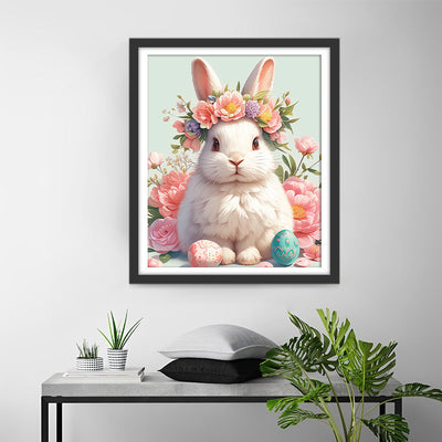 Lapin Avec des Fleurs Broderie Diamant