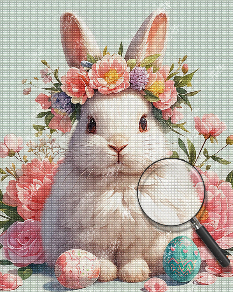 Lapin Avec des Fleurs Broderie Diamant