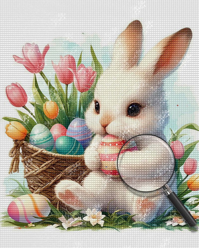 Lapin des Pâques et Tulipes Broderie Diamant