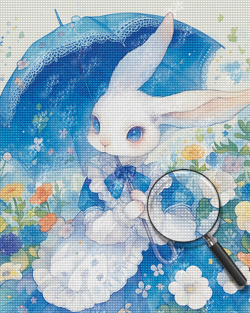 Lapin Avec Parapluie Bleu Broderie Diamant