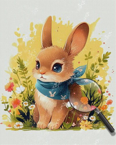 Lapin Mignon dans Les Fleurs Broderie Diamant