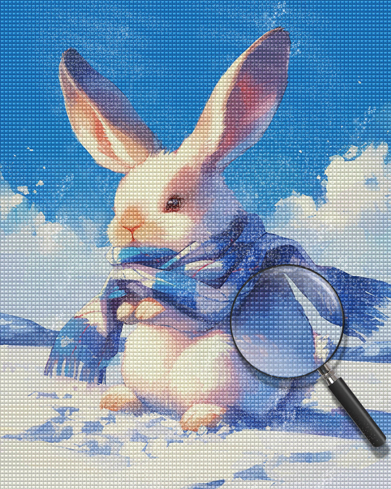 Lapin Blanc Avec Écharpe Bleue Broderie Diamant