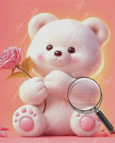 Ours Mignon Animé Avec des Roses Broderie Diamant