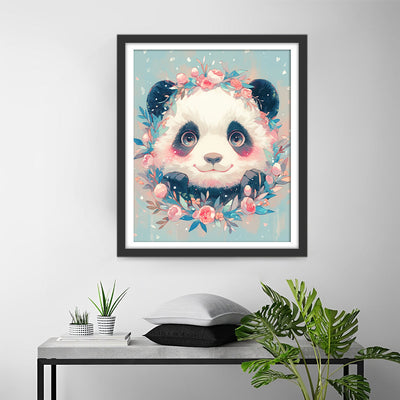 Panda Mignon Avec des Fleurs Broderie Diamant