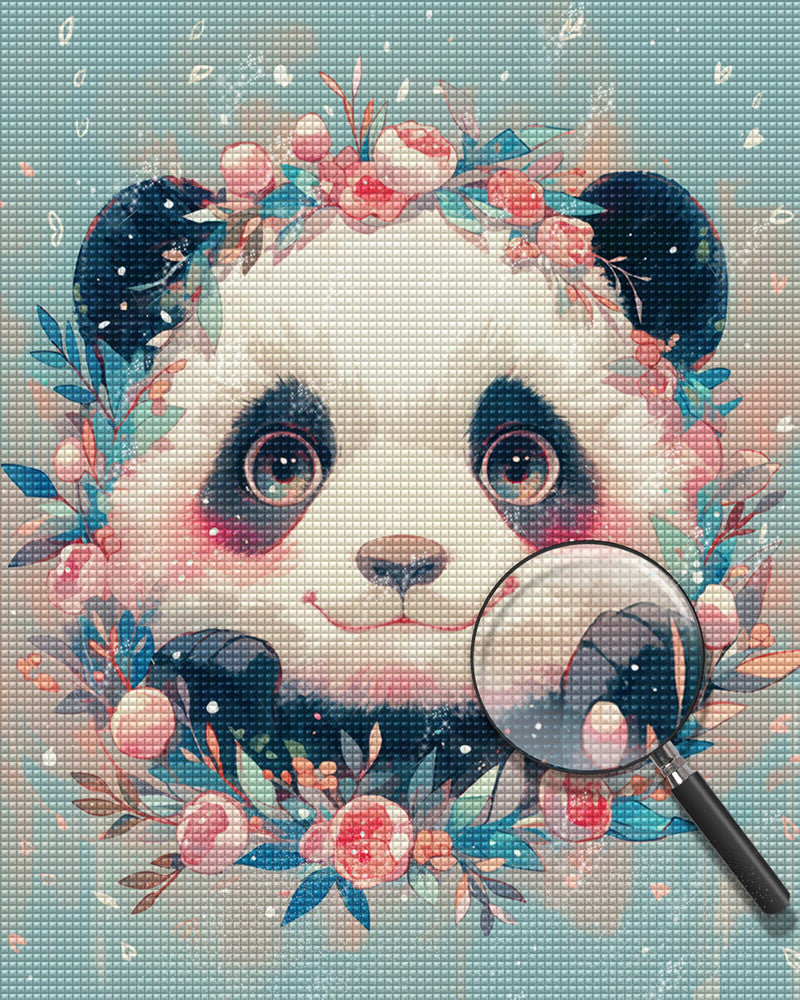 Panda Mignon Avec des Fleurs Broderie Diamant