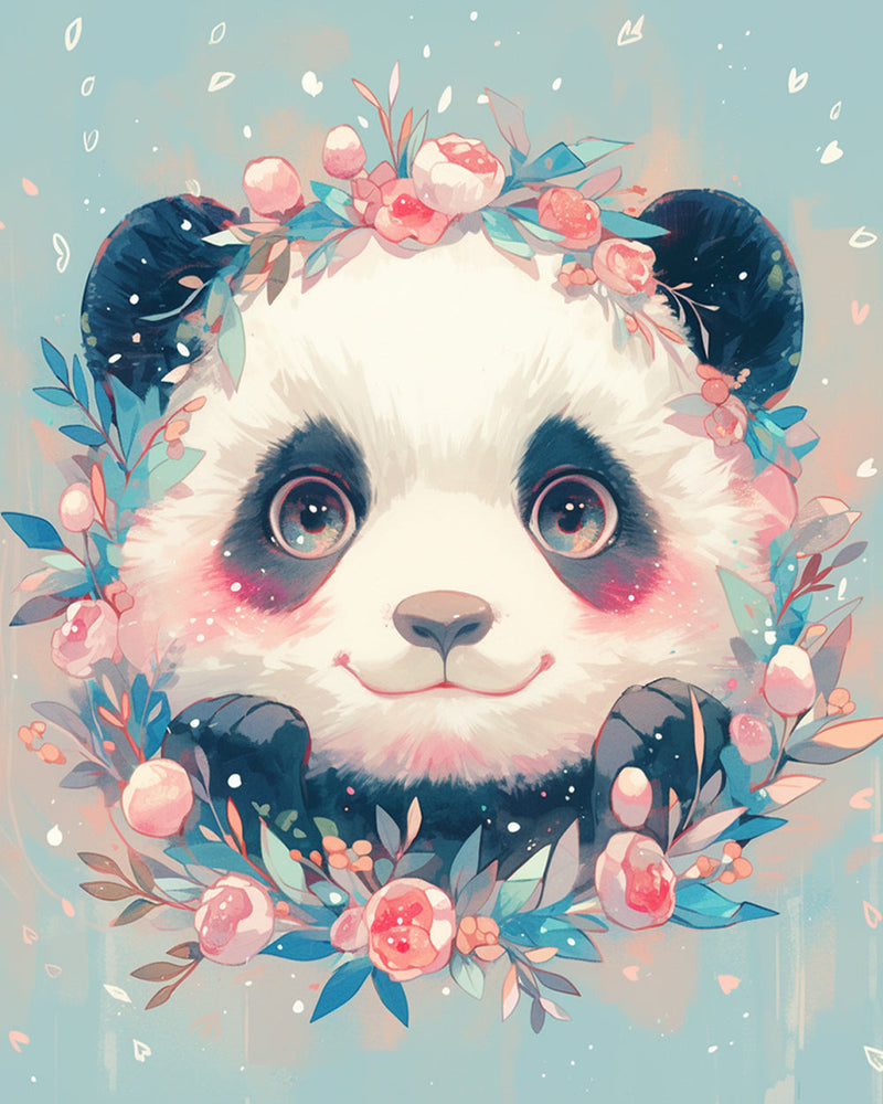 Panda Mignon Avec des Fleurs Broderie Diamant