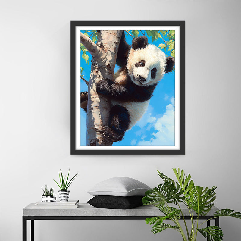 Panda Montant Un Arbre Broderie Diamant