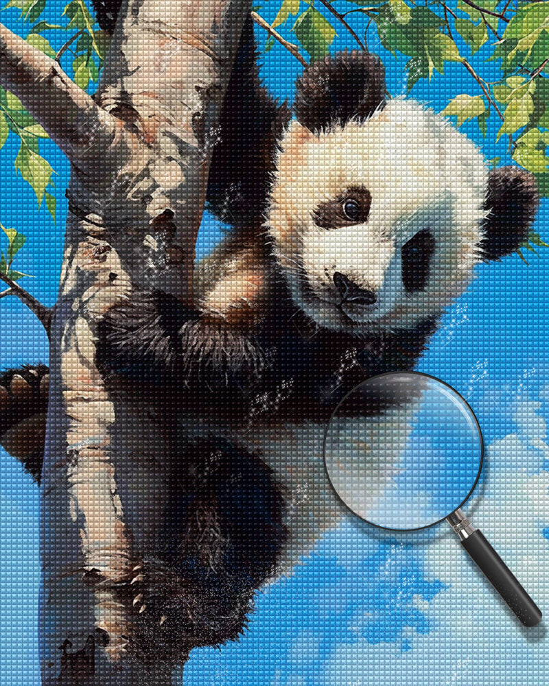 Panda Montant Un Arbre Broderie Diamant