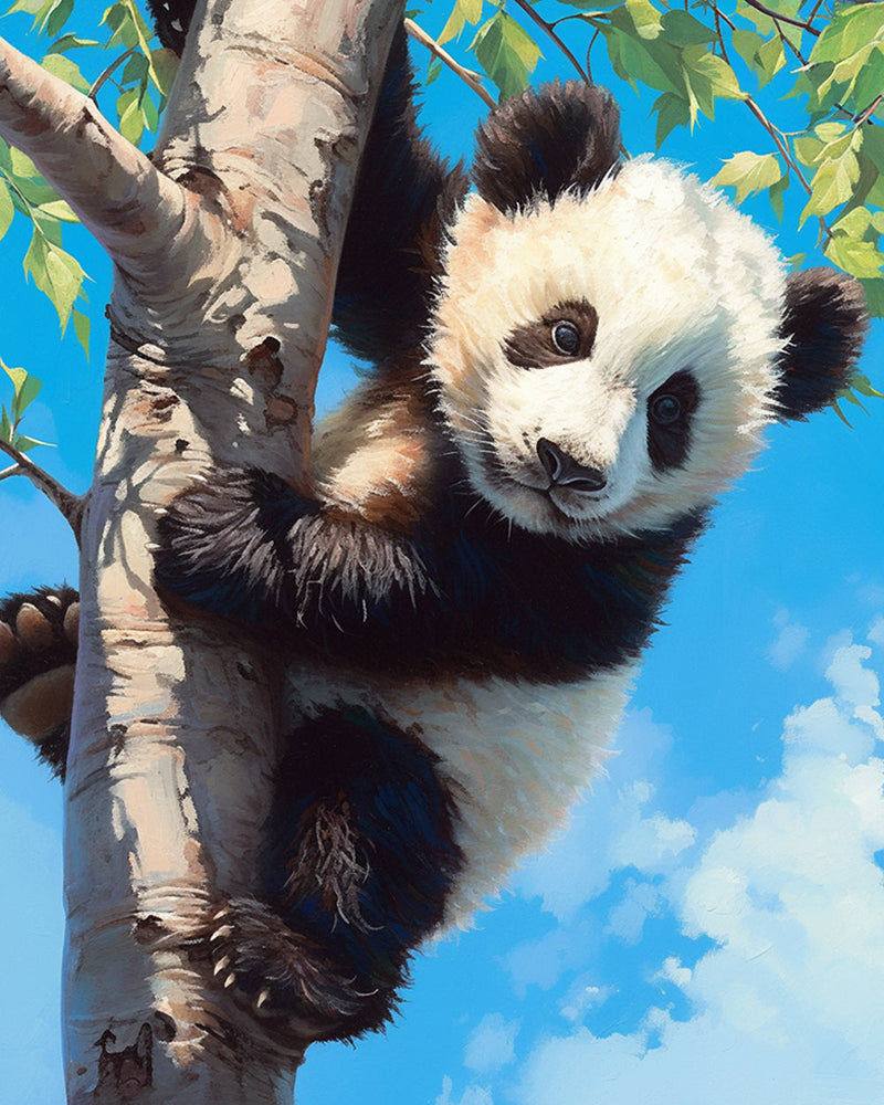 Panda Montant Un Arbre Broderie Diamant