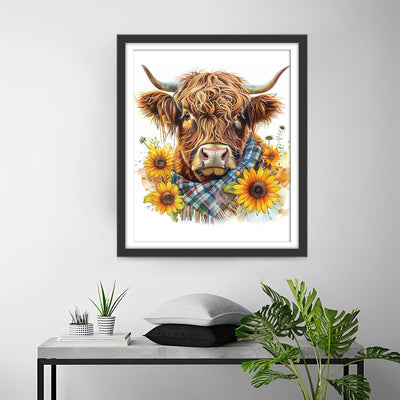 Vache des Highlands Avec Tournesols Broderie Diamant