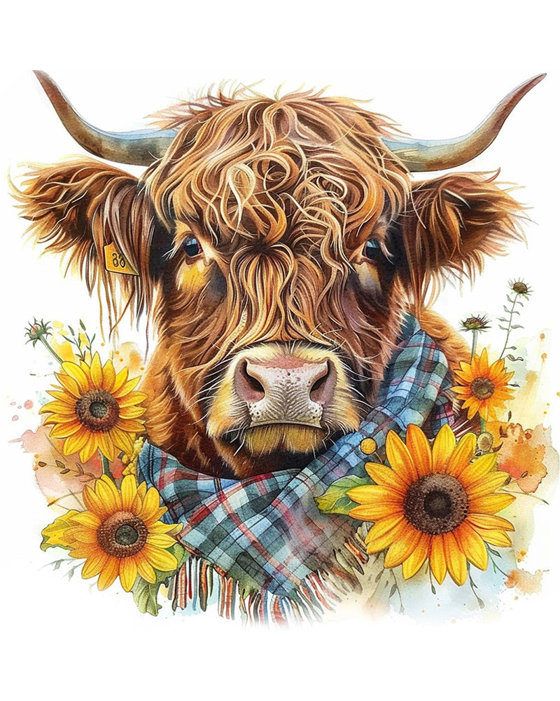 Vache des Highlands Avec Tournesols Broderie Diamant