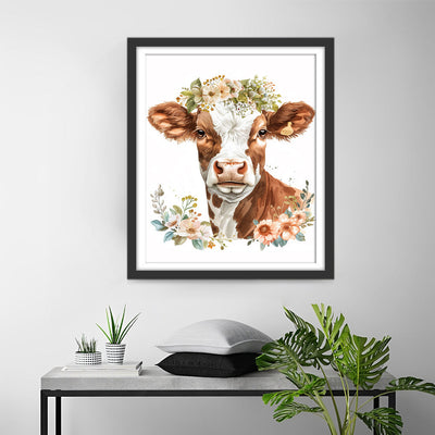 Vache Avec des Fleurs Broderie Diamant