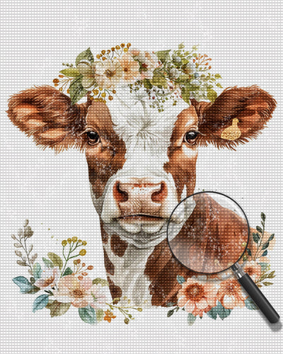 Vache Avec des Fleurs Broderie Diamant