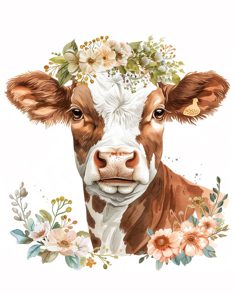 Vache Avec des Fleurs Broderie Diamant