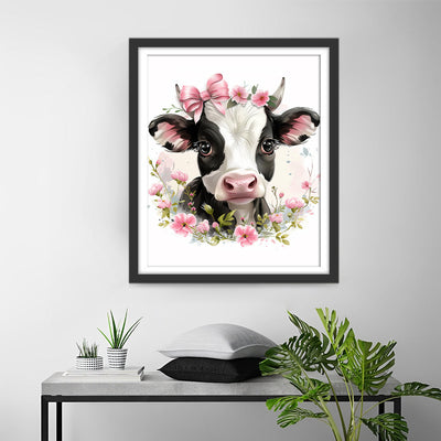 Petite Vache Avec Un Nœud Rose Broderie Diamant