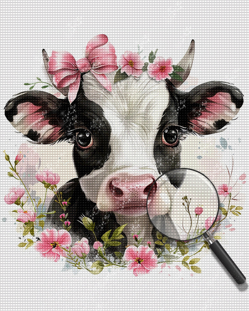 Petite Vache Avec Un Nœud Rose Broderie Diamant