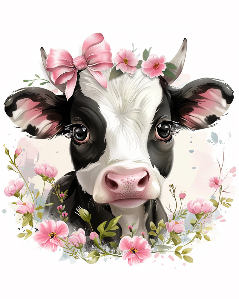 Petite Vache Avec Un Nœud Rose Broderie Diamant