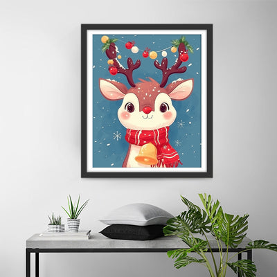 Cerf Mignon Avec Écharpe Rouge Broderie Diamant