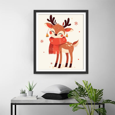 Cerf Animé Avec Écharpe Rouge Broderie Diamant