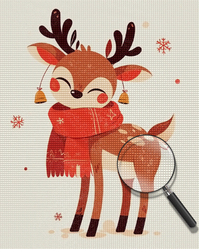 Cerf Animé Avec Écharpe Rouge Broderie Diamant