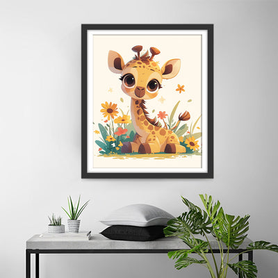 Giraffe et Fleurs Broderie Diamant