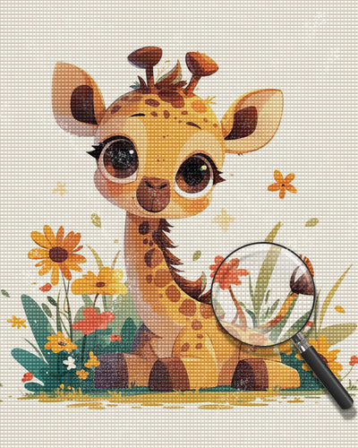 Giraffe et Fleurs Broderie Diamant