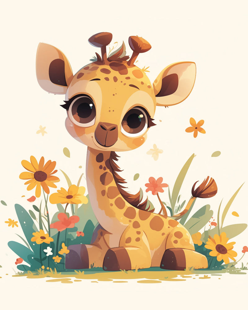 Giraffe et Fleurs Broderie Diamant