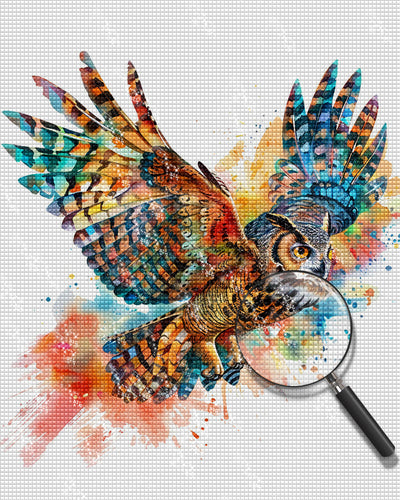 Hibou Coloré Volant Broderie Diamant