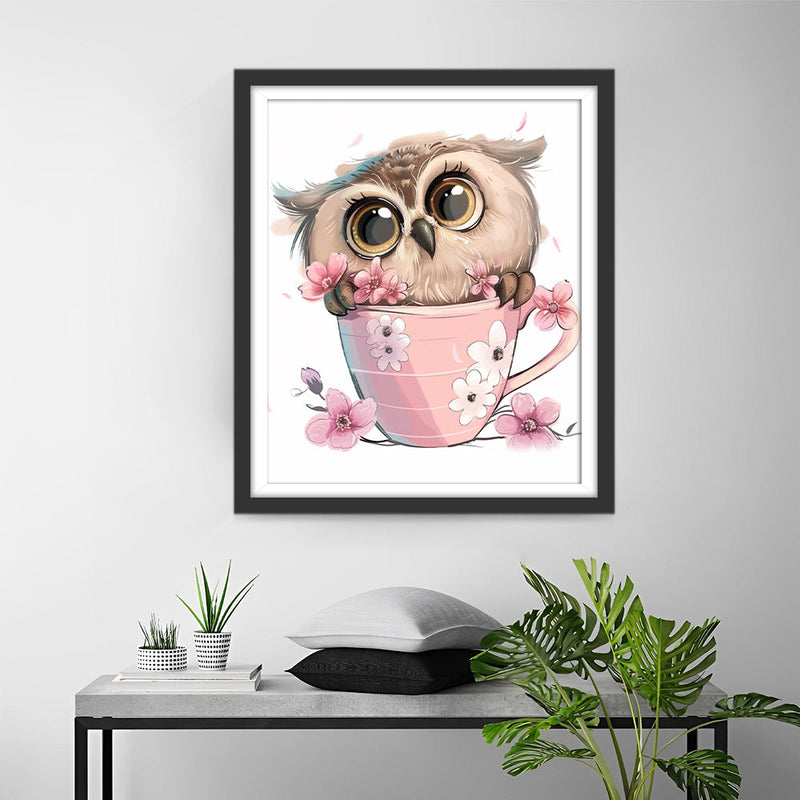 Hibou Mignon dans Une Grande Tasse Broderie Diamant